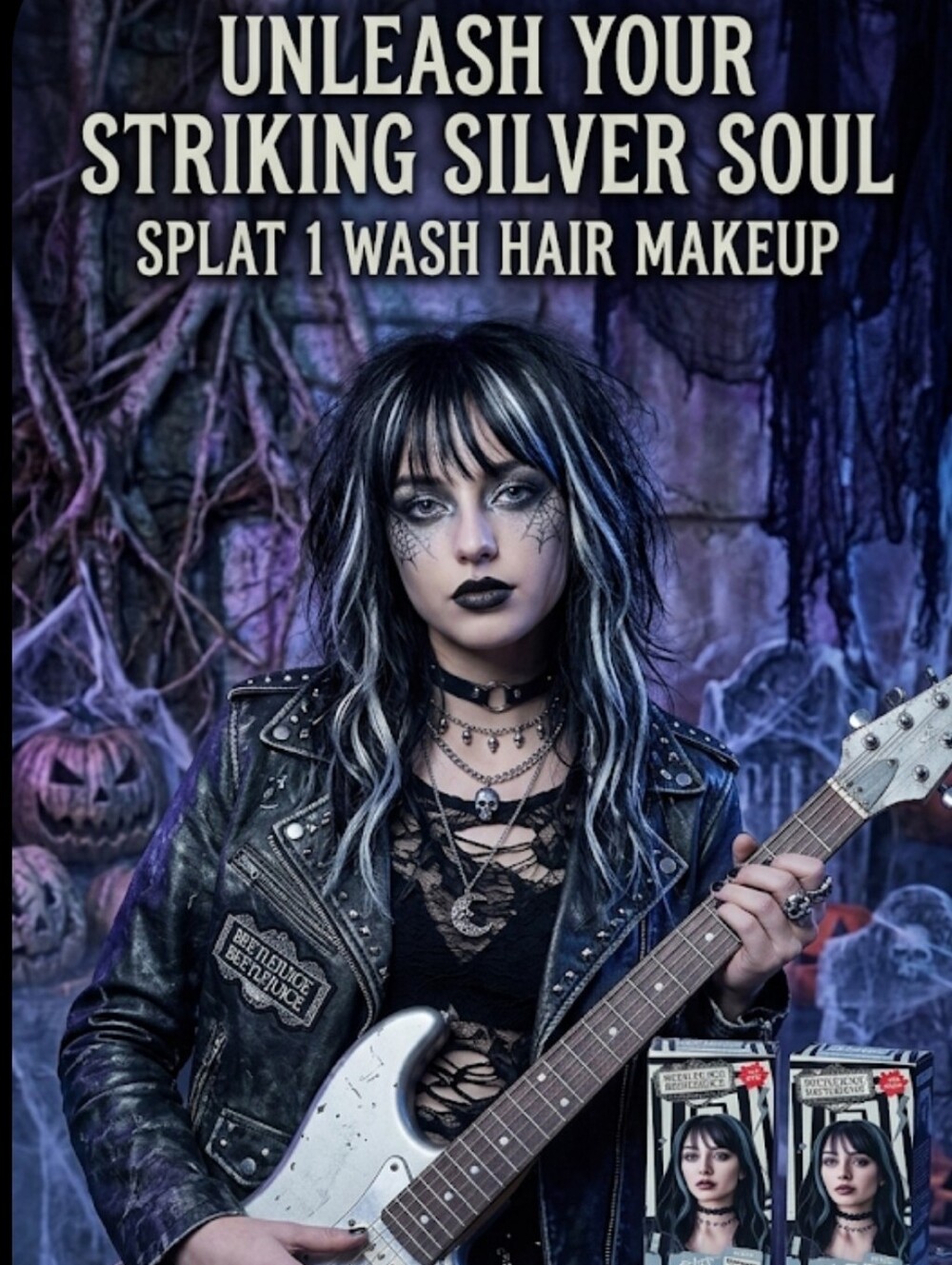 New Halloween Splat 1-Wash Temporary Hair Makeup in "Striking Silver," UV GLOW